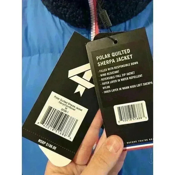 Women Polar Quilted Sherpa Jacket Navy/Cornflower Size Medium. Reversible, Warm, - Picture 12 of 12